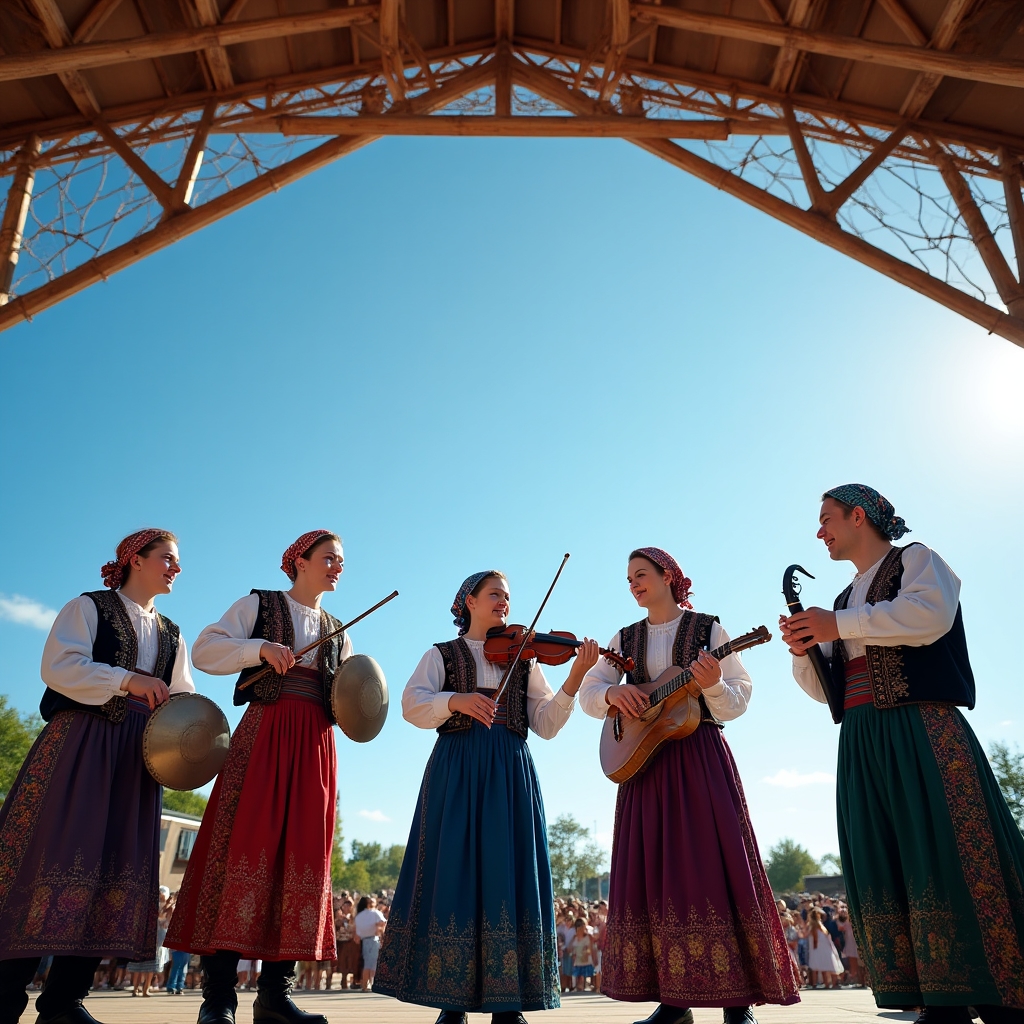 Kapela śląska w regionalnych strojach podczas festiwalu folklorystycznego